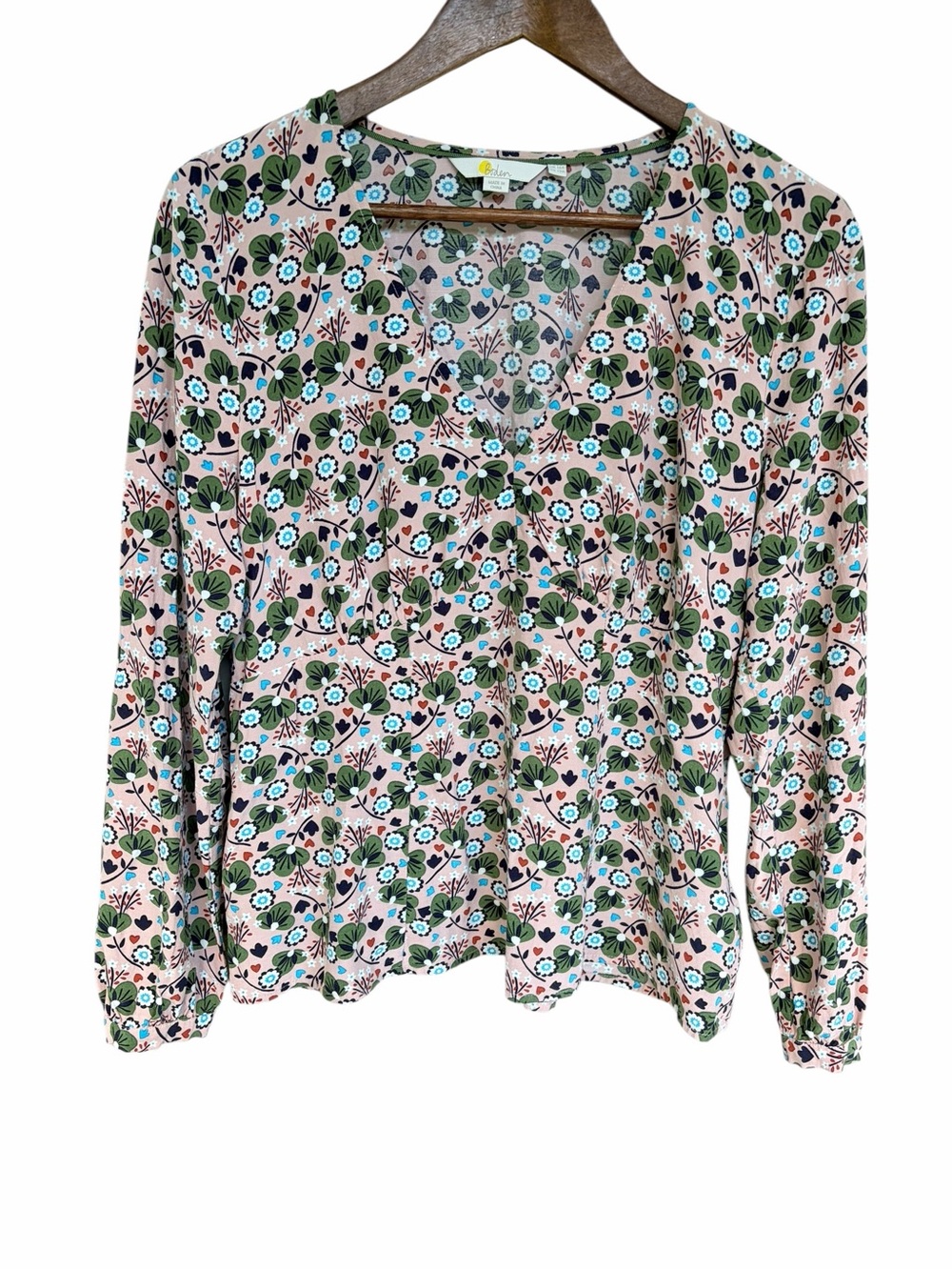 Boden Viola Long Sleeve V-Neck Top Romantic Bloom
